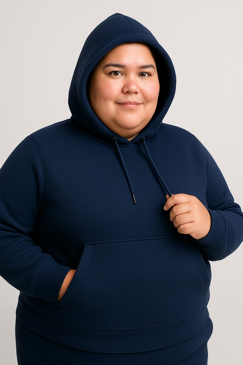 Women’s Plus-Size Hoodie Tracksuit Set – Navy Blue (Polyester Fleece)