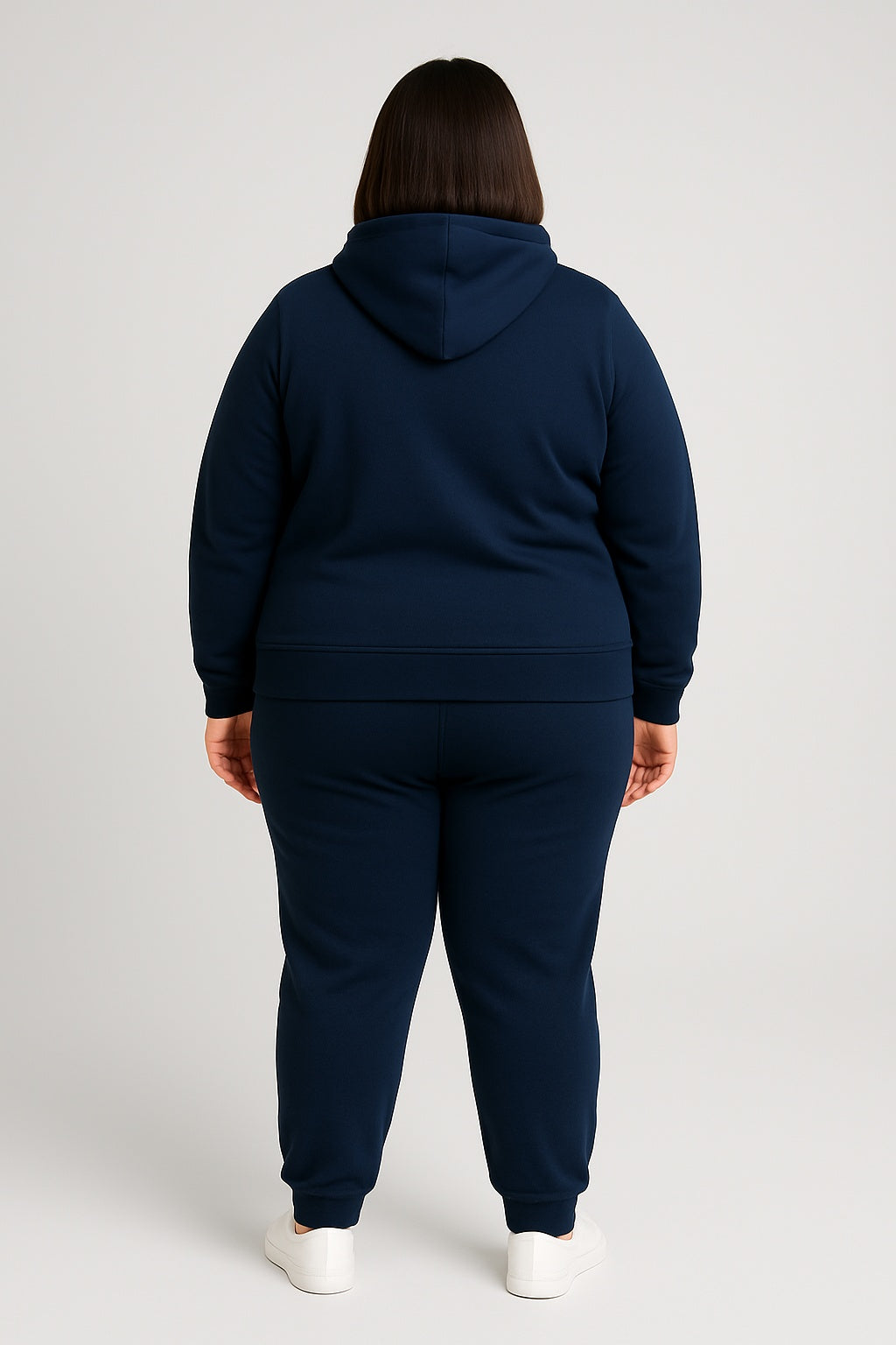 Women’s Plus-Size Hoodie Tracksuit Set – Navy Blue (Polyester Fleece)