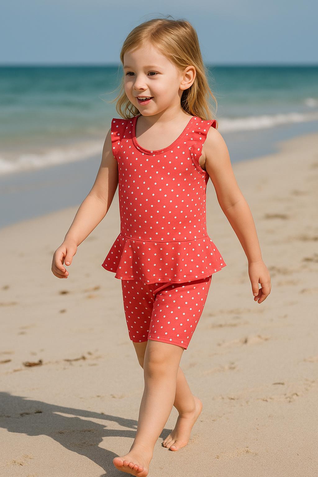 Printed Round Neck Girls Swimming Dress