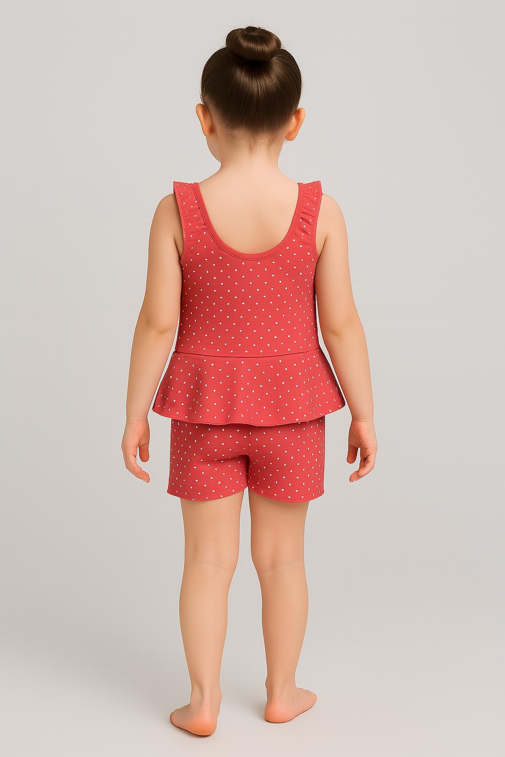 Printed Round Neck Girls Swimming Dress