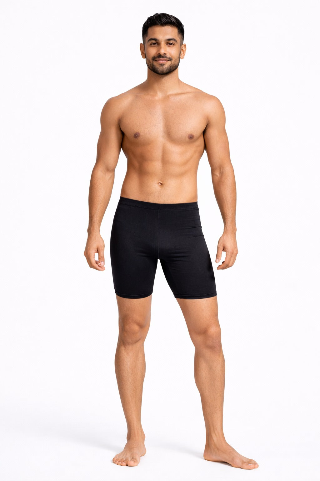 Men Solid Swim Compression Shorts Mid-Rise Quick Dry