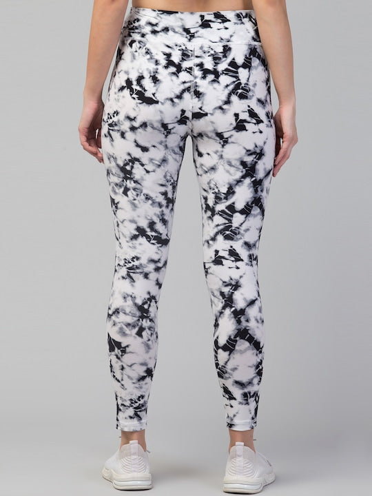 Women White & Black Printed Dry-Fit Ankle-Length Running Tights