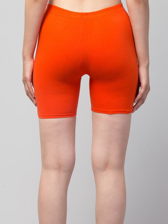 Women Solid Dark Orange Mid-Rise Gym Short Brief