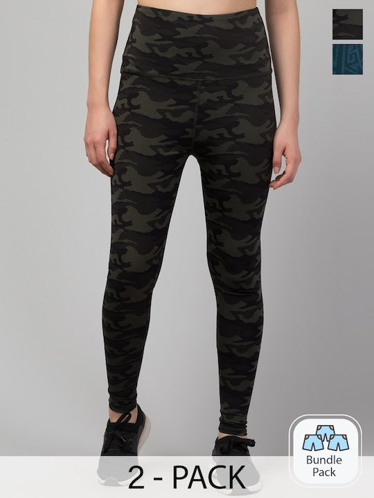 Women Pack Of 2 Printed Ankle Length Dry Fit Gym Tights