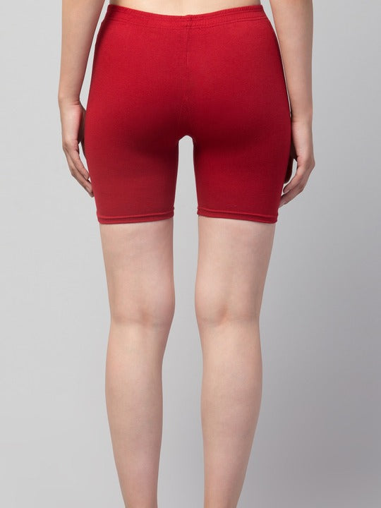 Women Solid Light Maroon Mid-Rise Gym Short Brief