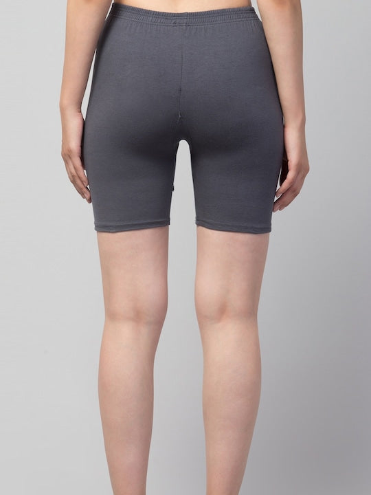 Women Solid Grey Mid-Rise Gym Short Brief