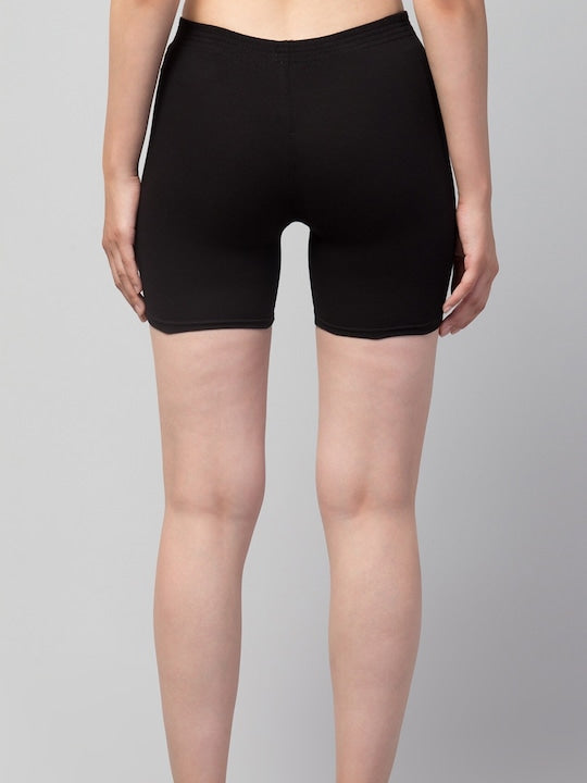 Women Solid Black Mid-Rise Gym Short Brief