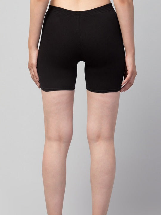 Women Solid Black Mid-Rise Gym Short