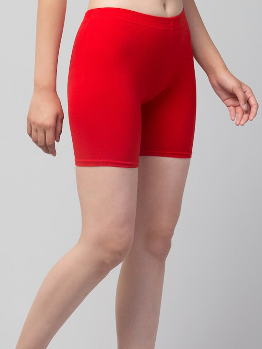 Women Solid Red Mid-Rise Gym Short