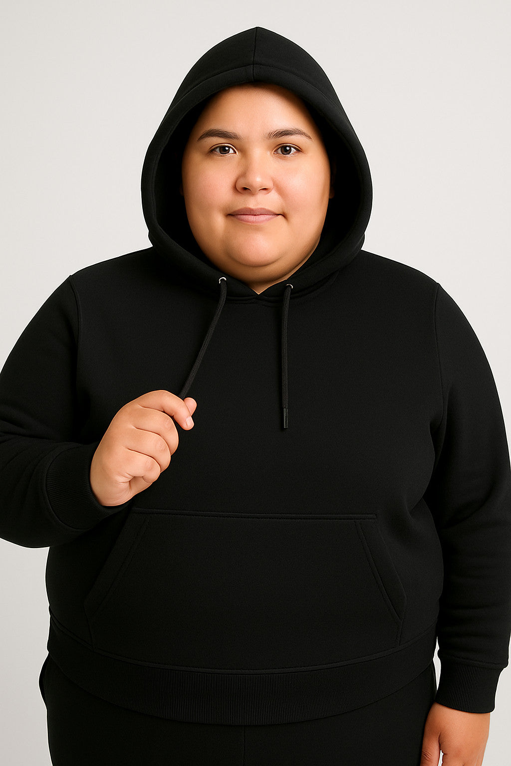 Women’s Plus-Size Hoodie Tracksuit Set – Black (Polyester Fleece)