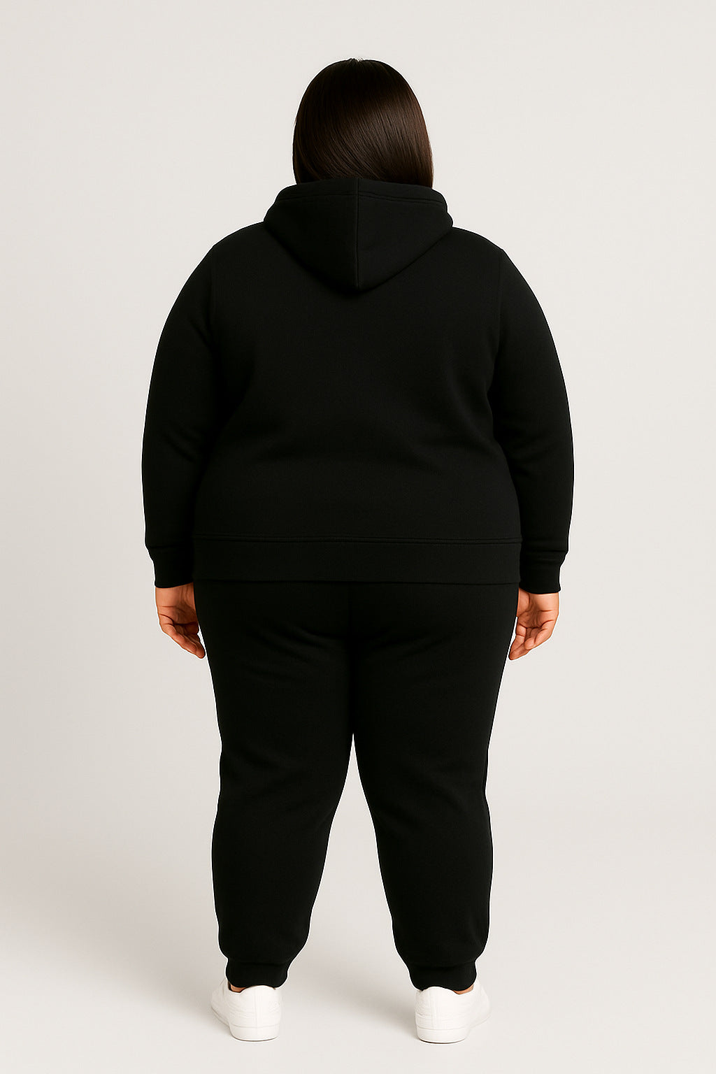 Women’s Plus-Size Hoodie Tracksuit Set – Black (Polyester Fleece)