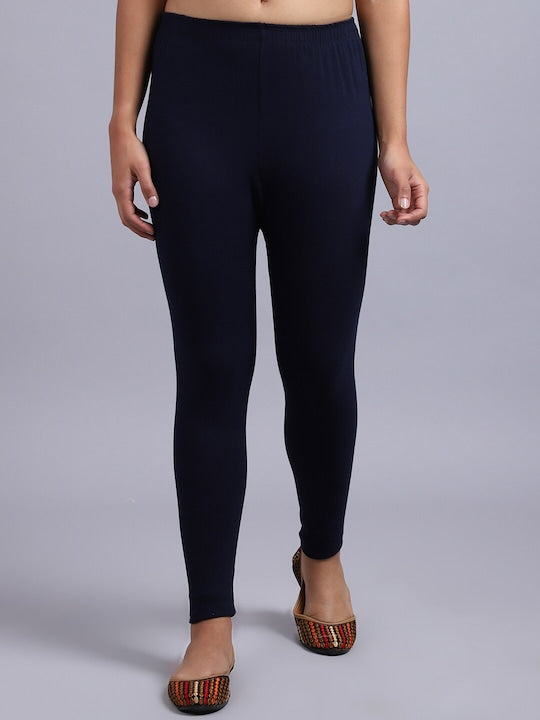 Women Solid Navy Blue Slim Fit Leggings
