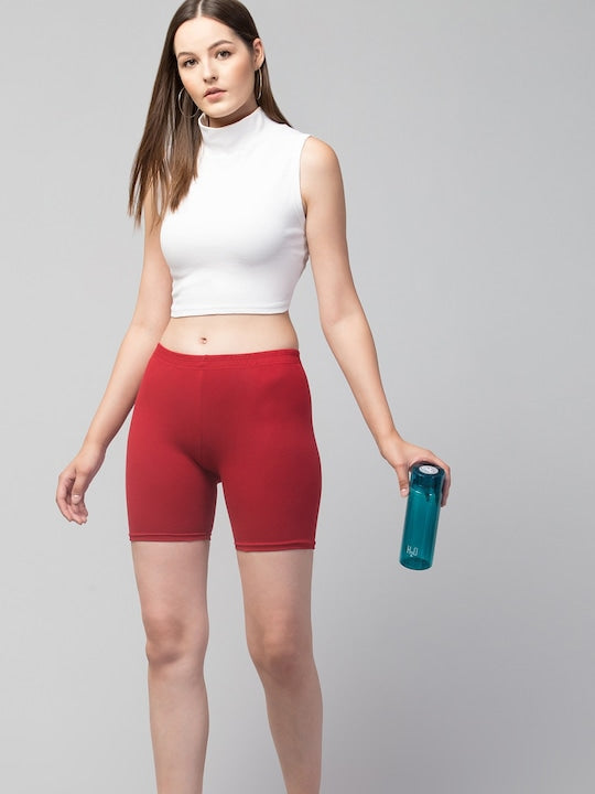 Women Solid Light Maroon Mid-Rise Gym Short Brief