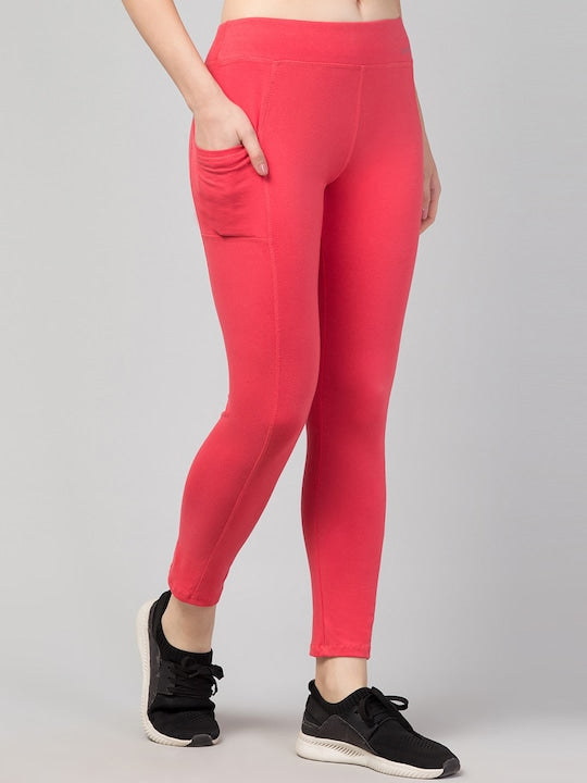 Women Solid Pink Slim Fit with pockets Leggings
