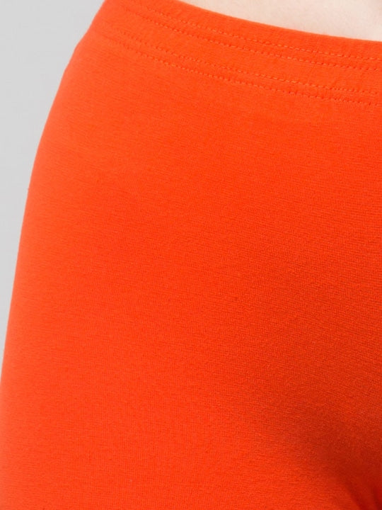 Women Solid Dark Orange Mid-Rise Gym Short Brief