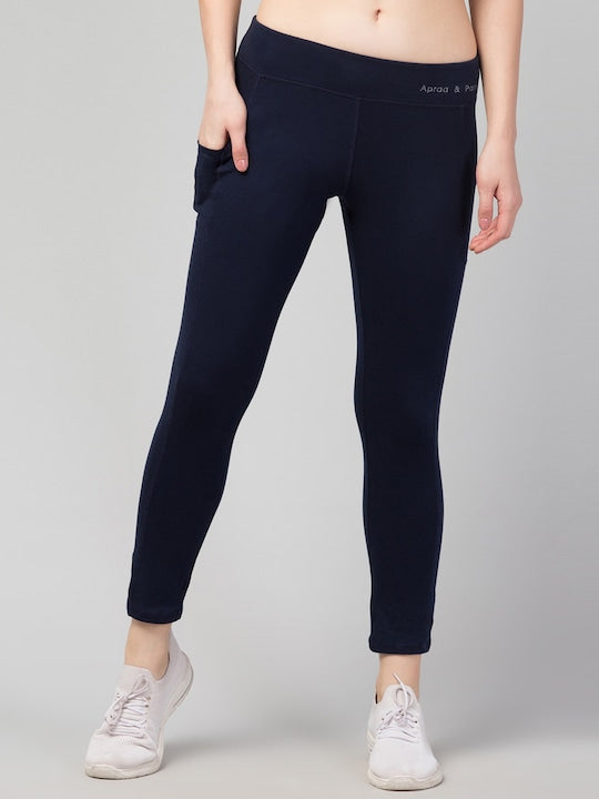 Women Solid Navy Blue Slim Fit with pockets Leggings