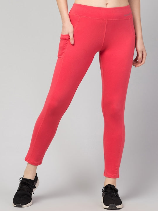 Women Solid Pink Slim Fit with pockets Leggings