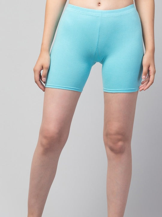 Women Solid Turquoise Blue Mid-Rise Short Brief