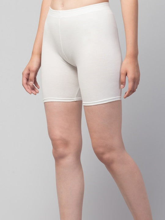 Women Solid White Shorts Briefs