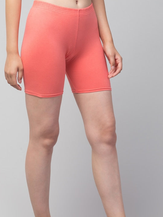 Women Solid Peach Mid-Rise Short Brief