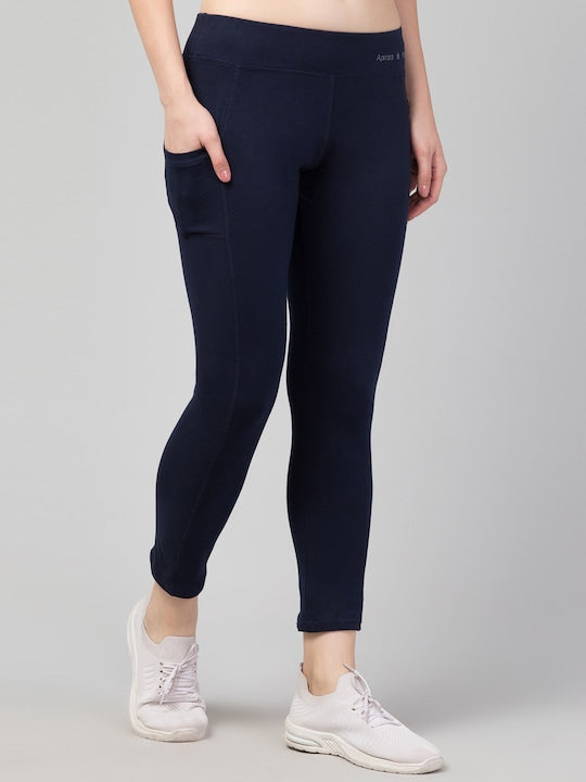 Women Solid Navy Blue Slim Fit with pockets Leggings