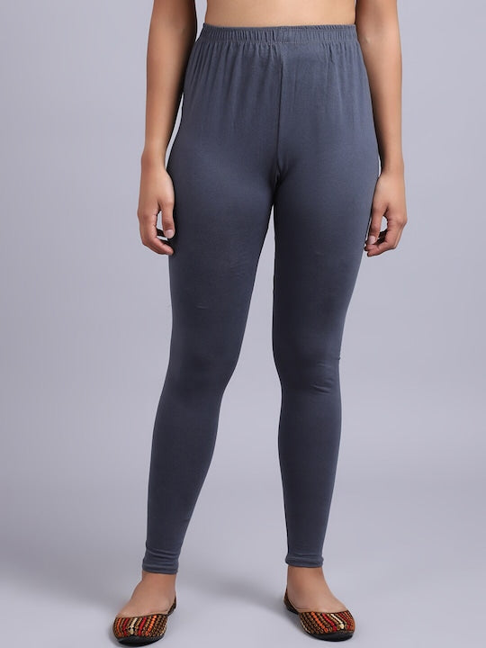 Women Solid Grey Mid-Rise Slim Fit Leggings