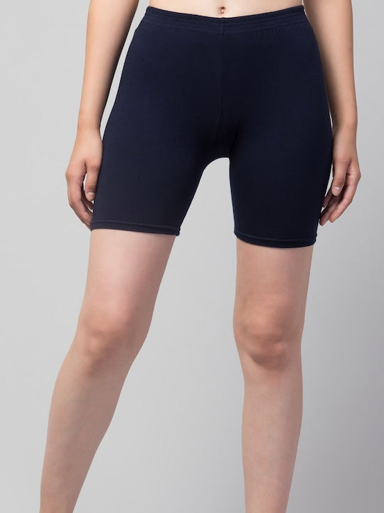 Women Solid Navy Blue Mid-Rise Gym Short Brief