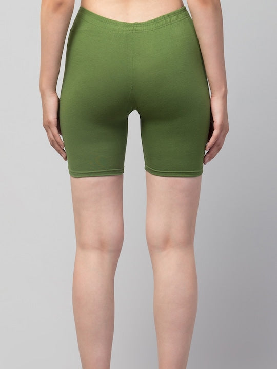 Women Solid Dark Green Mid-Rise Gym Short Brief