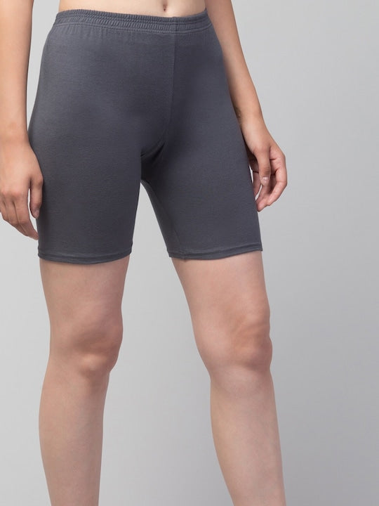 Women Solid Grey Mid-Rise Gym Short Brief