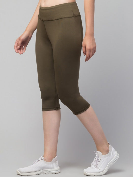 Women Grey Solid Dry Fit Capri Tights