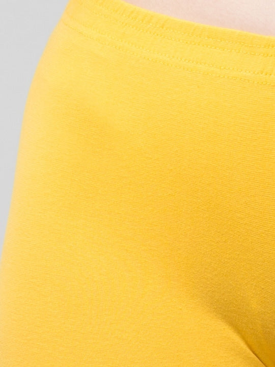 Women Solid Yellow Mid-Rise Gym Short Brief