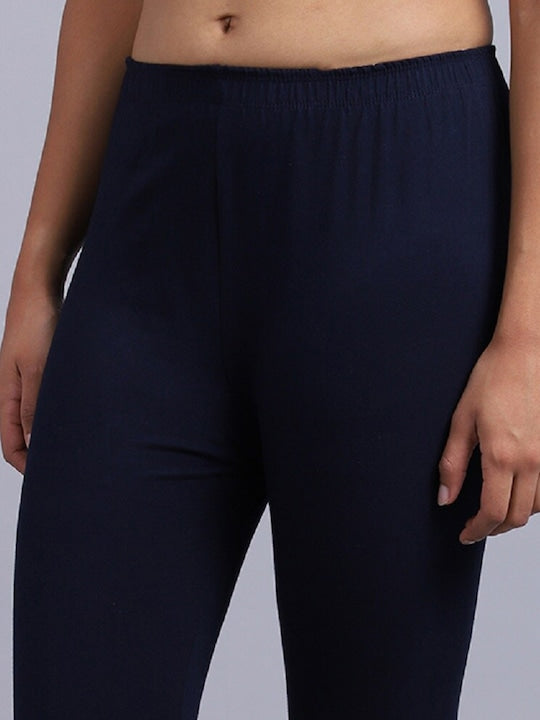 Women Solid Navy Blue Slim Fit Leggings