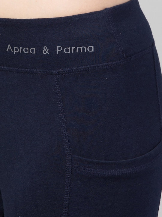 Women Solid Navy Blue Slim Fit with pockets Leggings