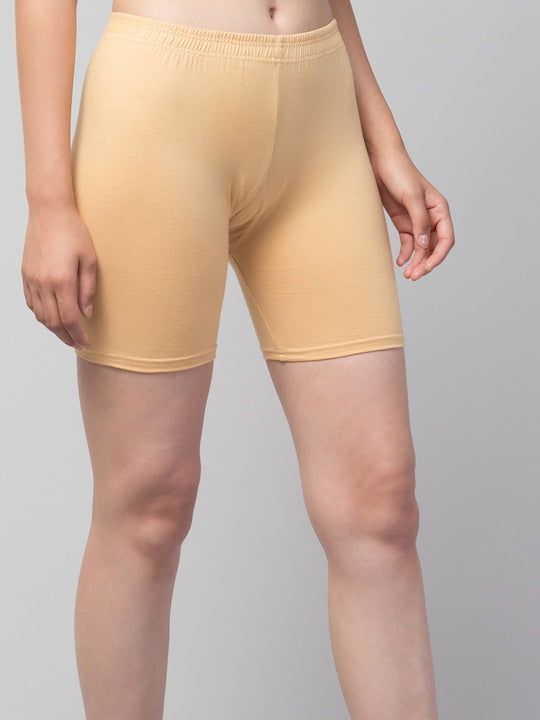 Women Solid Beige Mid-Rise Short Brief