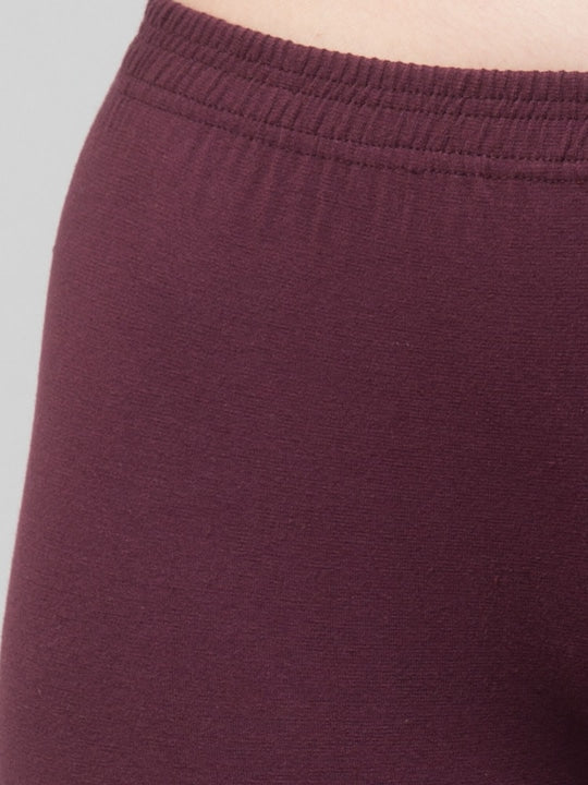 Women Solid Dark Maroon Mid-Rise Gym Short Brief