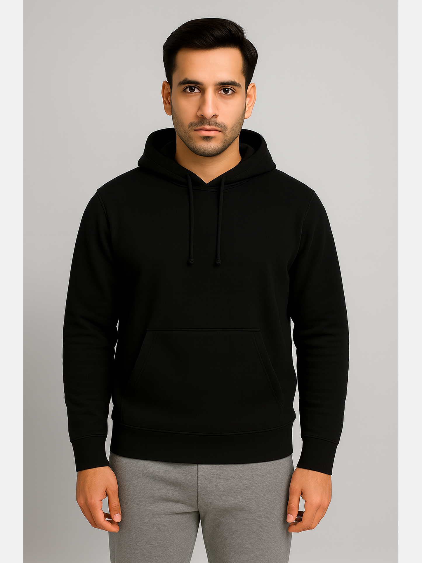 Men’s Solid Pullover Hoodie – Black & Forest Green (Matty Polyester Fleece)