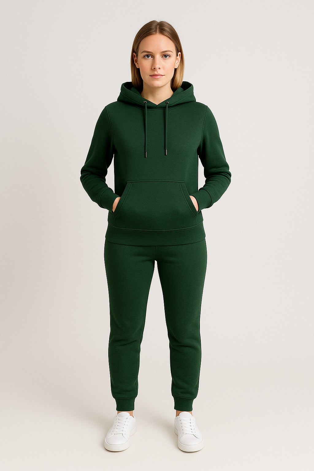 Women’s Hoodie Tracksuit Set – Forest Green (Polyester Fleece)
