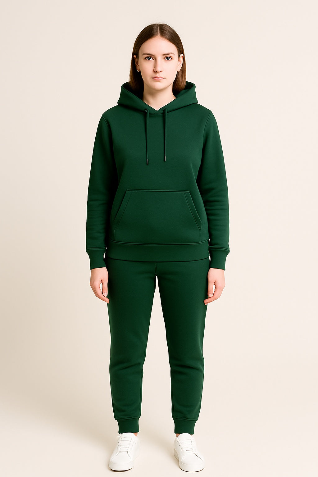 Women’s Hoodie Tracksuit Set – Forest Green (Polyester Fleece)
