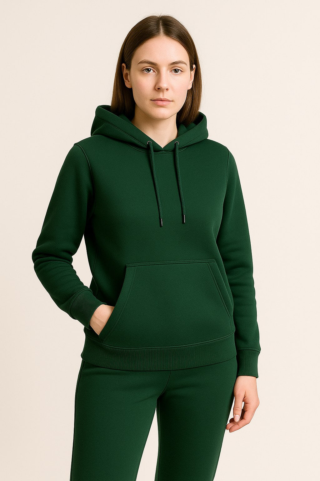 Women’s Hoodie Tracksuit Set – Forest Green (Polyester Fleece)