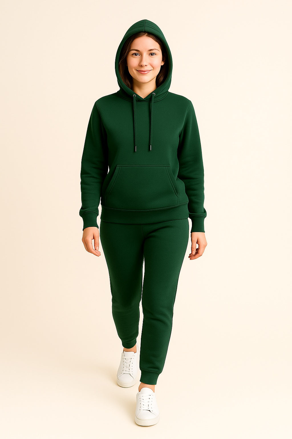 Women’s Hoodie Tracksuit Set – Forest Green (Polyester Fleece)