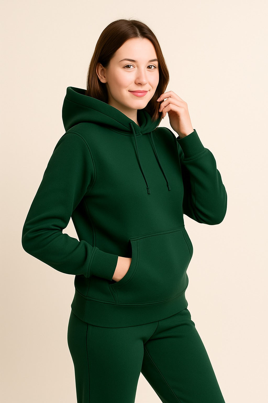 Women’s Hoodie Tracksuit Set – Forest Green (Polyester Fleece)
