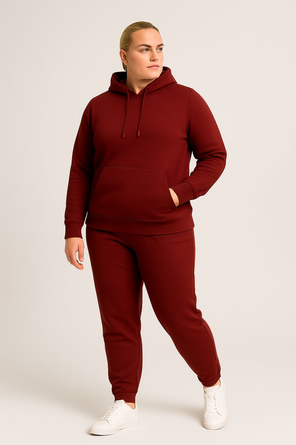 Women’s Hoodie Tracksuit Set – Maroon (Polyester Fleece)