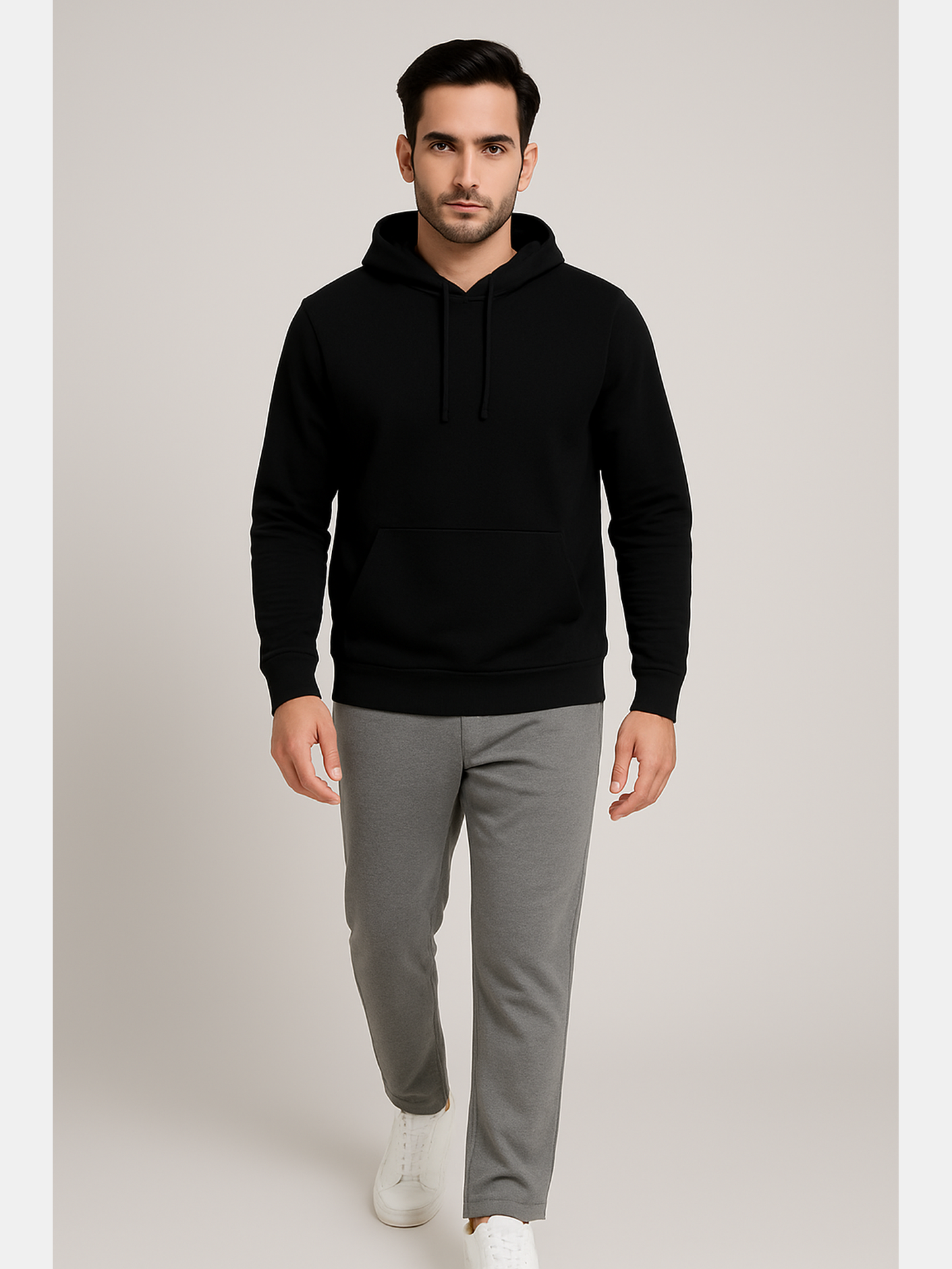 Men’s Solid Pullover Hoodie – Black & Forest Green (Matty Polyester Fleece)