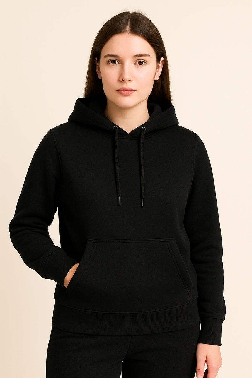 Women’s Hoodie Tracksuit Set – Black (Polyester Fleece)