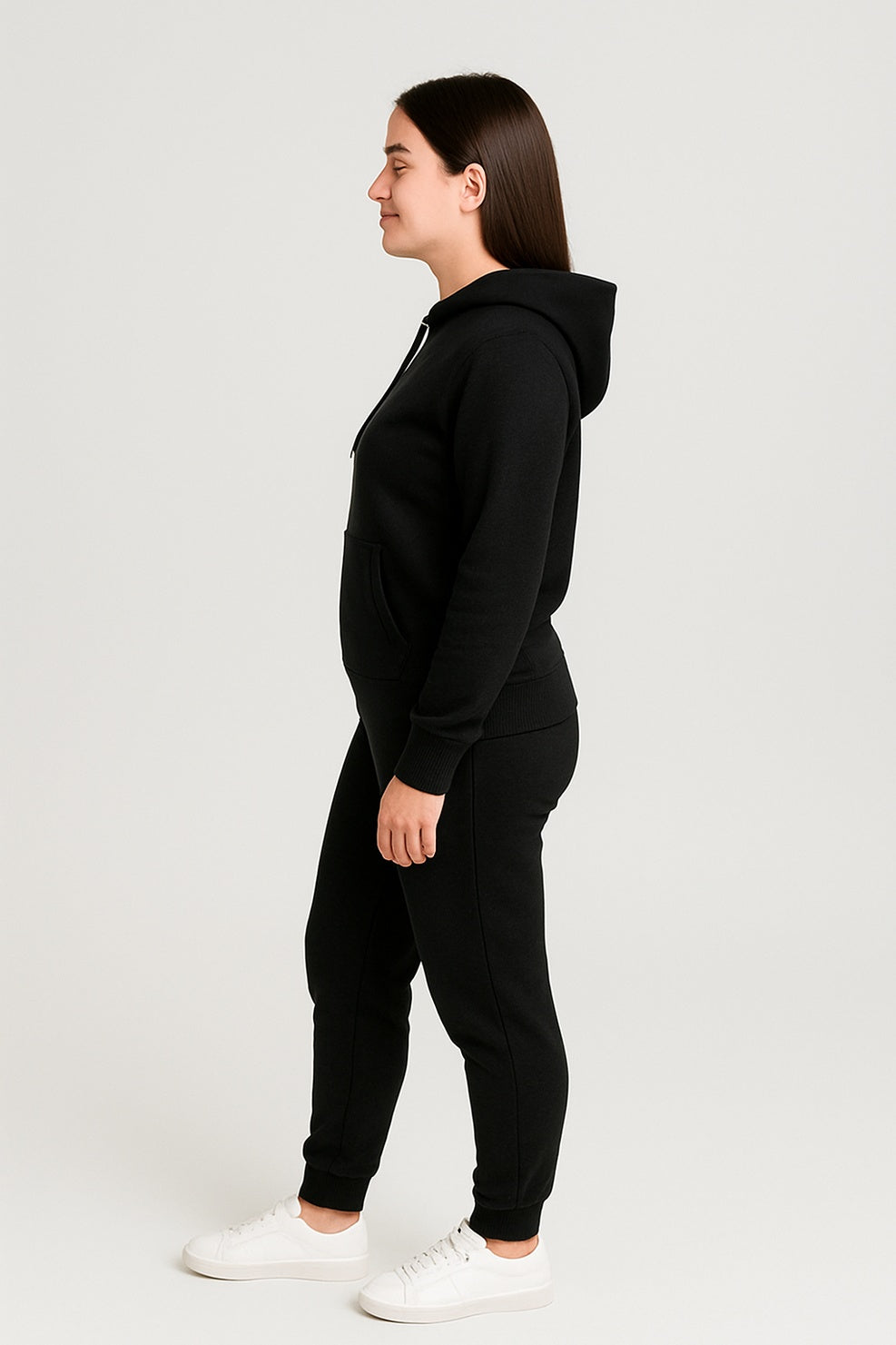 Women’s Hoodie Tracksuit Set – Black (Polyester Fleece)