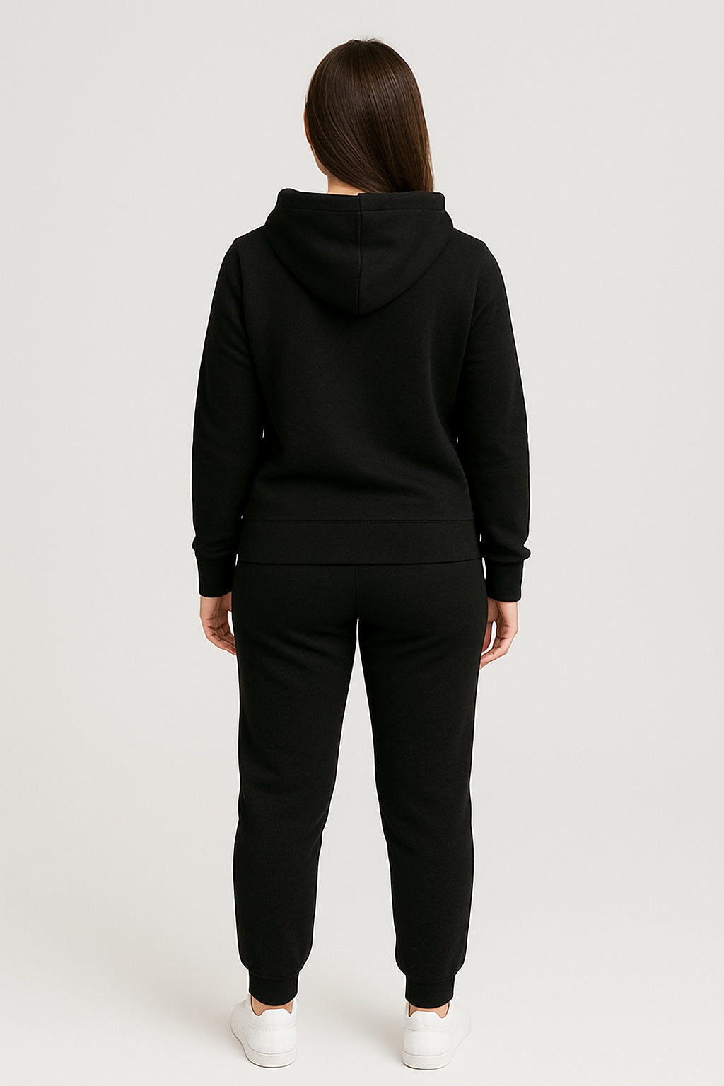 Women’s Hoodie Tracksuit Set – Black (Polyester Fleece)