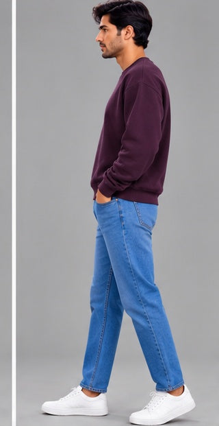 Men’s Solid Wine Oversized Crew Neck Sweatshirt