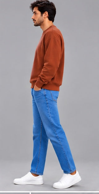 Men’s Solid Brown Oversized Crew Neck Sweatshirt