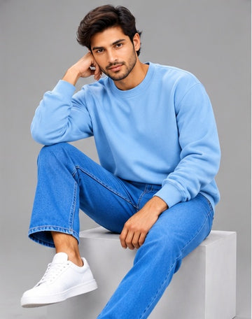 Men’s Solid Sky Blue Oversized Crew Neck Sweatshirt
