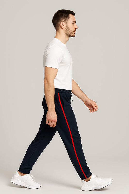 Men Navy NS Lycra Joggers with Red Side Tape